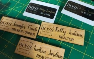 BOSS Real Estate name badges Engraved wood name badges for BOSS Real Estate