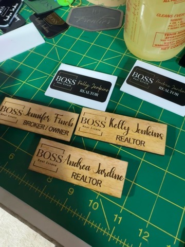 BOSS Real Estate name badges Engraved wood name badges for BOSS Real Estate