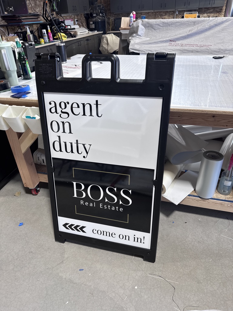 Agent on Duty A-frame sign Agent on Duty A-frame sign for BOSS Real Estate