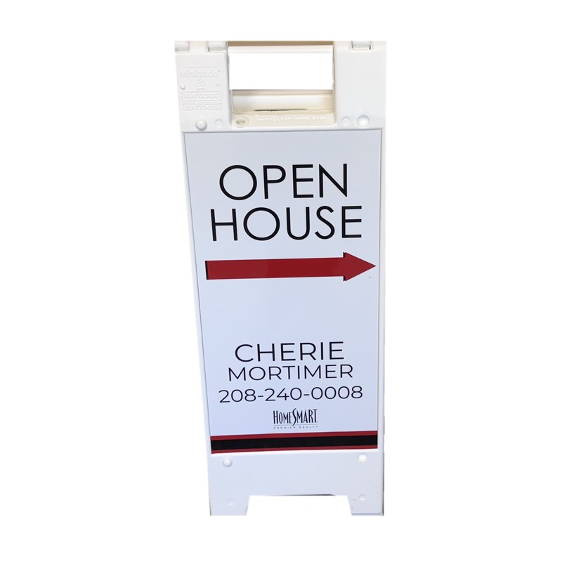 Open house sign on Minicade stand Custom 12x24 open house sign on a Minicade folding stand