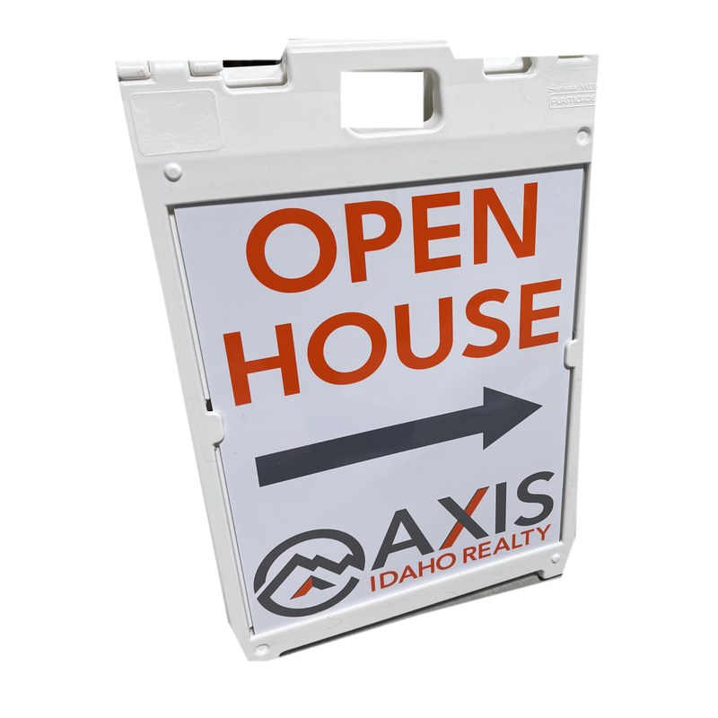 Open house sign on Signicade MDX stand Custom 18x24 open house sign on a Signicade MDX stand